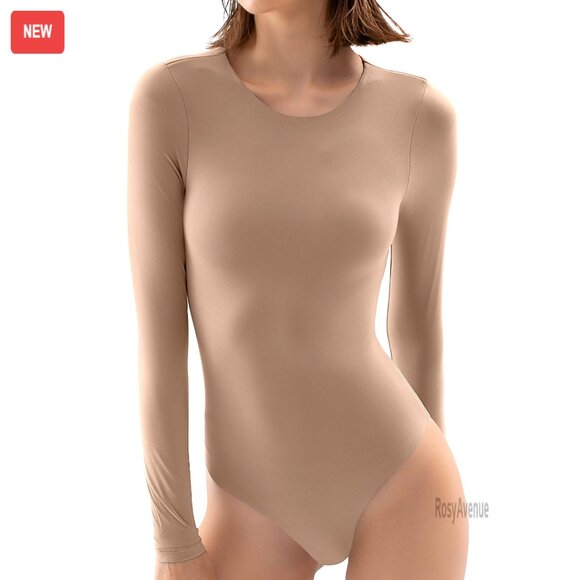 Long Sleeve Crew Neck Bodysuit Second Skin Feel Fitted Snap Closure